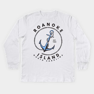 Vintage Anchor and Rope for Traveling to Roanoke Island, North Carolina Kids Long Sleeve T-Shirt